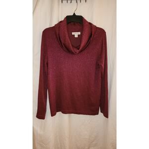 Coldwater Creek Raspberry Shimmer Metallic Cowl Neck Pullover Med